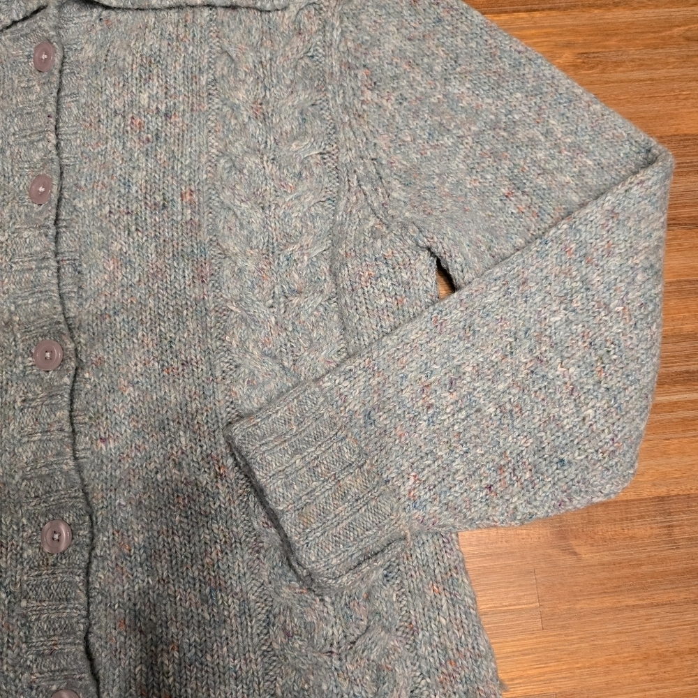 L.L. Bean Blue Confetti Tweed Cable Knit Cardigan Sweater Size M - Picture 10 of 13